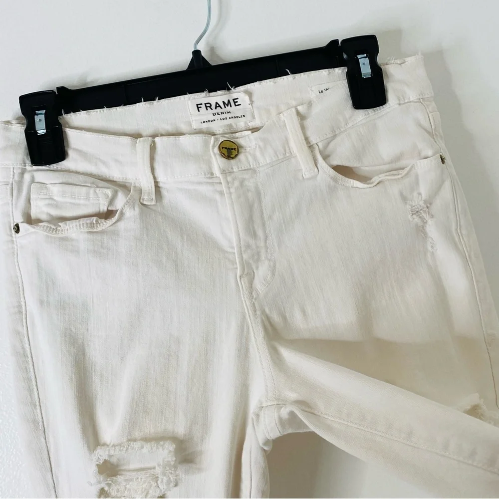FRAME Le Skinny de Jeanne White Distressed Skinny Jeans Stretch Denim - Picture 8 of 14